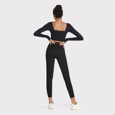 High Waist Yoga Workout Clothes Breathable Yoga Leggings Top Set With Thumb Hole