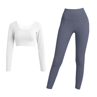 Long Sleeve Two Piece Yoga Outfits Moisture Wicking Yoga Pants And Tops Sets