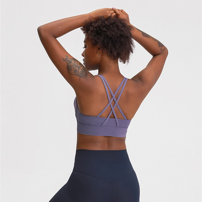 OEM Naked Feeling Medium Support Cross Back Womens Sports Bra Logo Printing